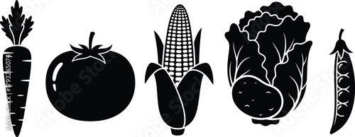 Garden Vegetables Silhouette Icon Set | Basic Vegetable Vector Pictograms

