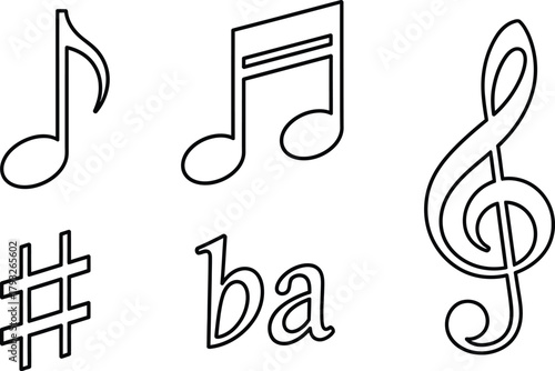 Musical Notes and Symbols Line Icon Set | Outline Music Notation Vector Pictograms

