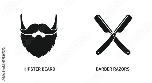 beard mustache and crossed straight razors design