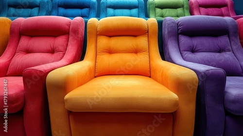 Colorful theater seats in a row