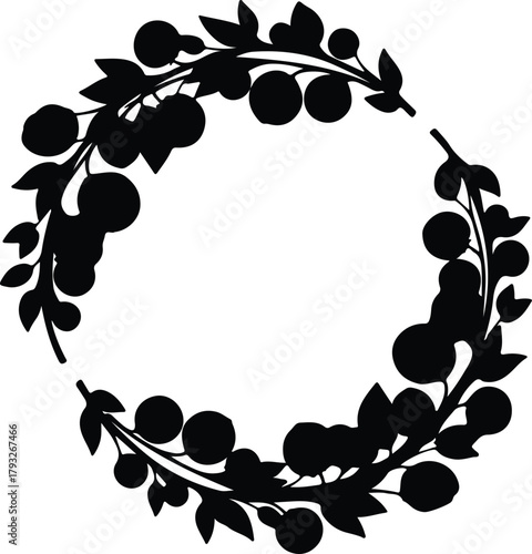 Illustrator circular frame design with plums and leaves Silhouette vector