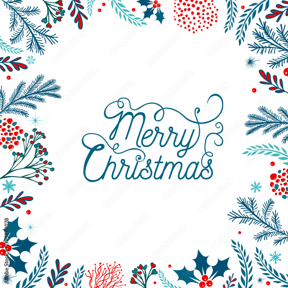 Obraz premium New year and Merry Christmas beautiful card. Not AI, Vector illustrations frame.