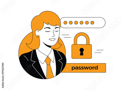 A woman smiles as she enters her password, symbolizing security and login.