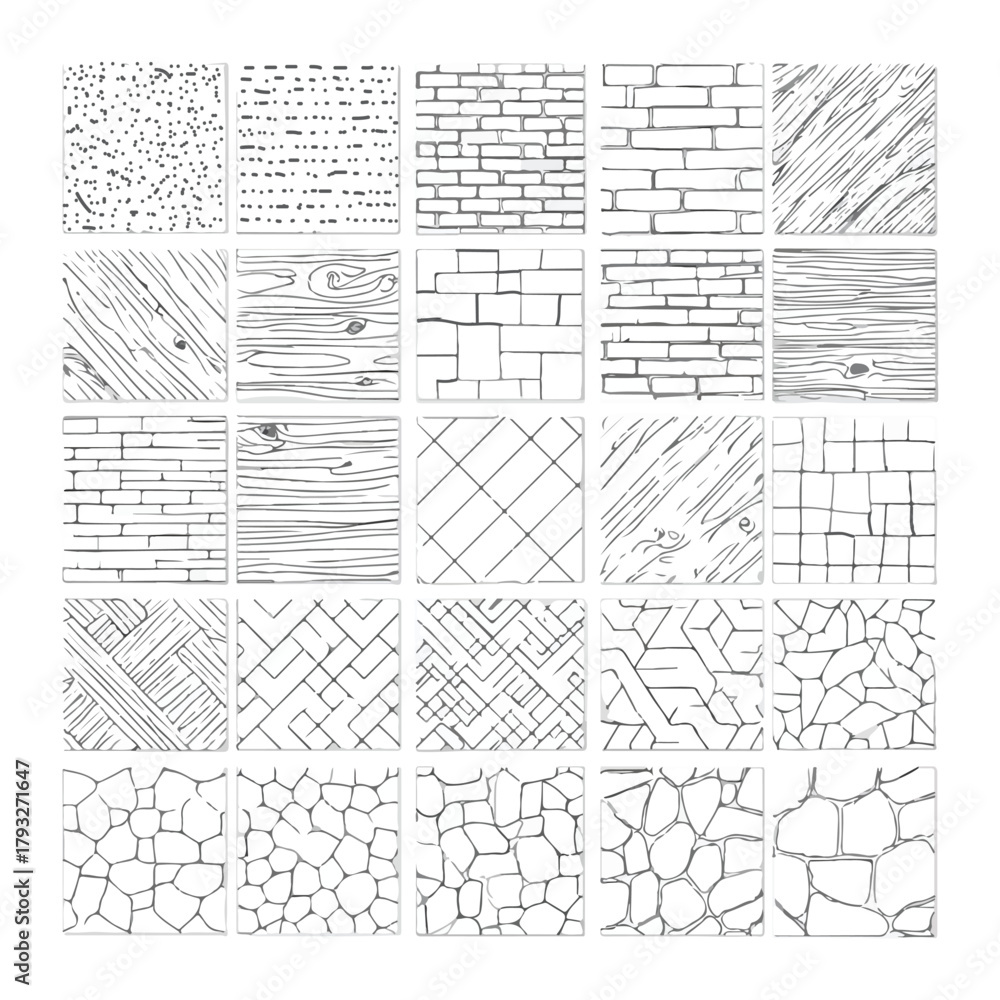 Architectural CAD Hatch Pattern Set, Vector Collection of Abstract Line Textures, Mosaic, Brick, Tile, and Stone Patterns for Architecture, Interior, and Landscape Design Plans