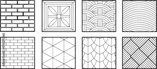 Architectural CAD Hatch Pattern Set, Vector Collection of Abstract Line Textures, Mosaic, Brick, Tile, and Stone Patterns for Architecture, Interior, and Landscape Design Plans