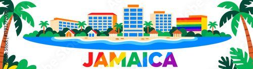 Montego Bay resort skyline in vector art on white background