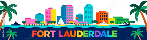 Fort Lauderdale skyline in vector art style on white background