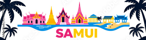 Koh Samui skyline in vector art on white background