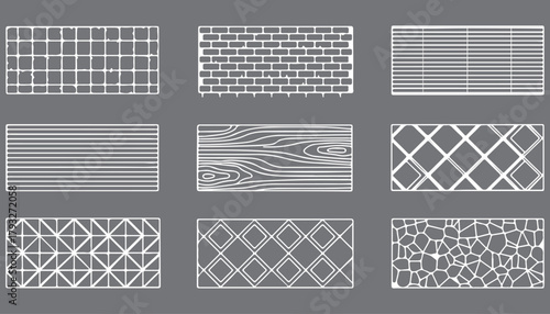 Architectural CAD Hatch Pattern Set, Vector Collection of Abstract Line Textures, Mosaic, Brick, Tile, and Stone Patterns for Architecture, Interior, and Landscape Design Plans