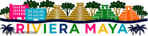 Riviera Maya illustration in vibrant vector style on white background