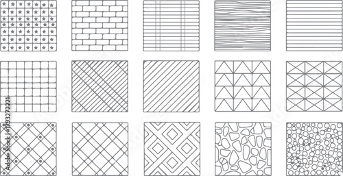 Architectural CAD Hatch Pattern Set, Vector Collection of Abstract Line Textures, Mosaic, Brick, Tile, and Stone Patterns for Architecture, Interior, and Landscape Design Plans