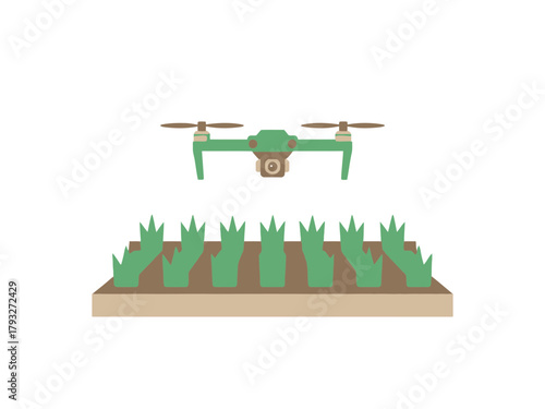 A drone hovers over a field of crops, symbolizing agricultural innovation and technology.