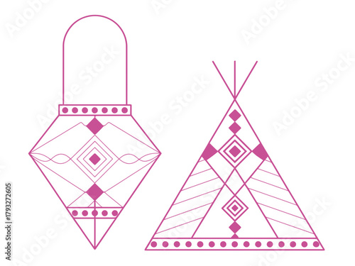 Two decorative geometric tribal patterned objects are displayed against a white background.
