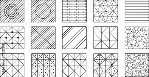 Architectural CAD Hatch Pattern Set, Vector Collection of Abstract Line Textures, Mosaic, Brick, Tile, and Stone Patterns for Architecture, Interior, and Landscape Design Plans