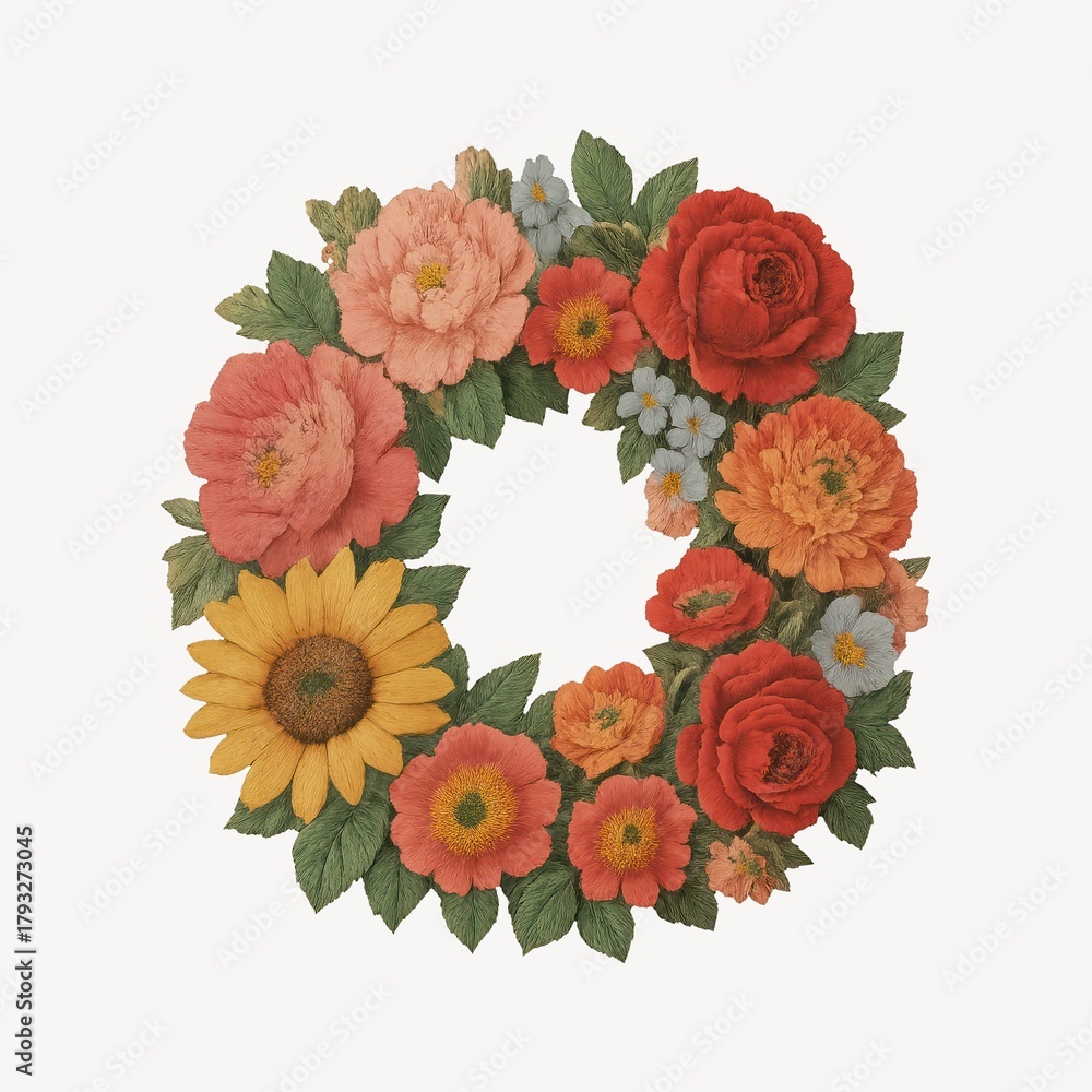 Naklejka premium Vibrant floral wreath illustration