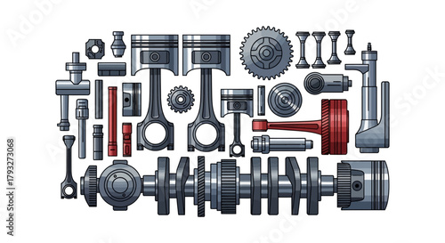 Collection of Car Engine Parts and Components.