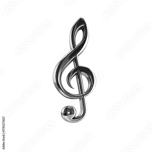 Floating silver chrome music note symbol isolated on transparent White background pn