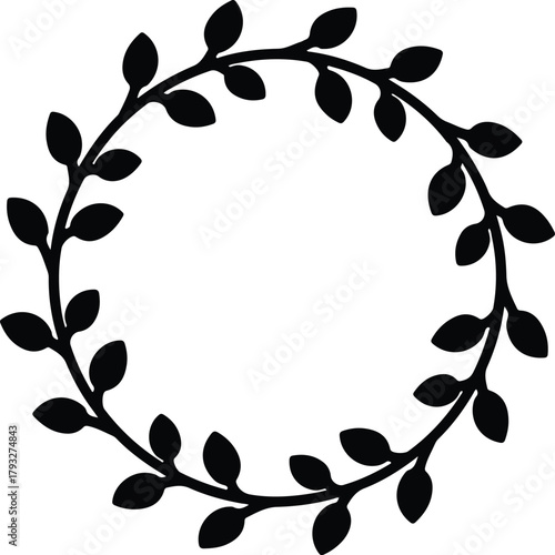 Illustrator Willow branch leaves decorative wreath circle Silhouette vector