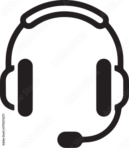 Black Outline Icon of a Headset with Microphone on a White Background headphones audio on transparent background