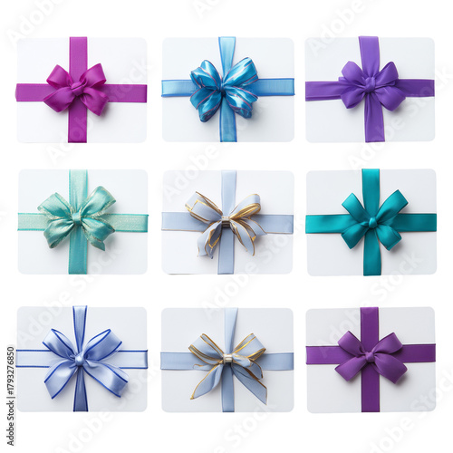 Gift cards with bows arranged neatly  isolated on transparent White background png