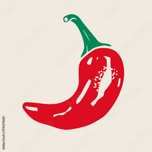 Red hot chili Pepper. Whole thin pepper. Side view. Tiny hot spice. Hand drawn modern Vector illustration. Farm market, natural eco product concept. Isolated design element. Print, sticker template