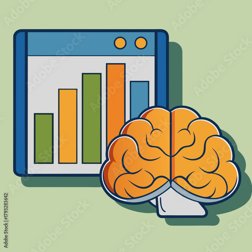 Brain and Data Analysis Illustration: Cognitive Analytics, Data-Driven Insights, and Smart Business Decisions via Informative Graphs
