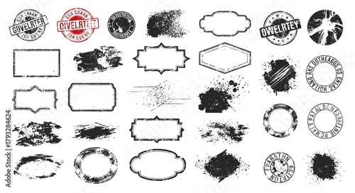 Collection of grunge stamps and frames for design.