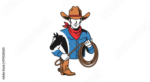 Cowboy with Horse Head and Lasso Illustration.