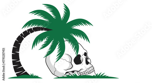 Skull Under Palm Tree: A Grim Tropical Scene.