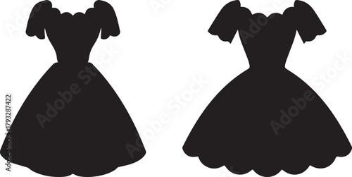 Dress Silhouette Set Short Sleeve Puff Dress Vector Illustration