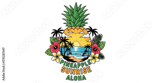 Pineapple Sunrise Aloha Tropical Beach Design.