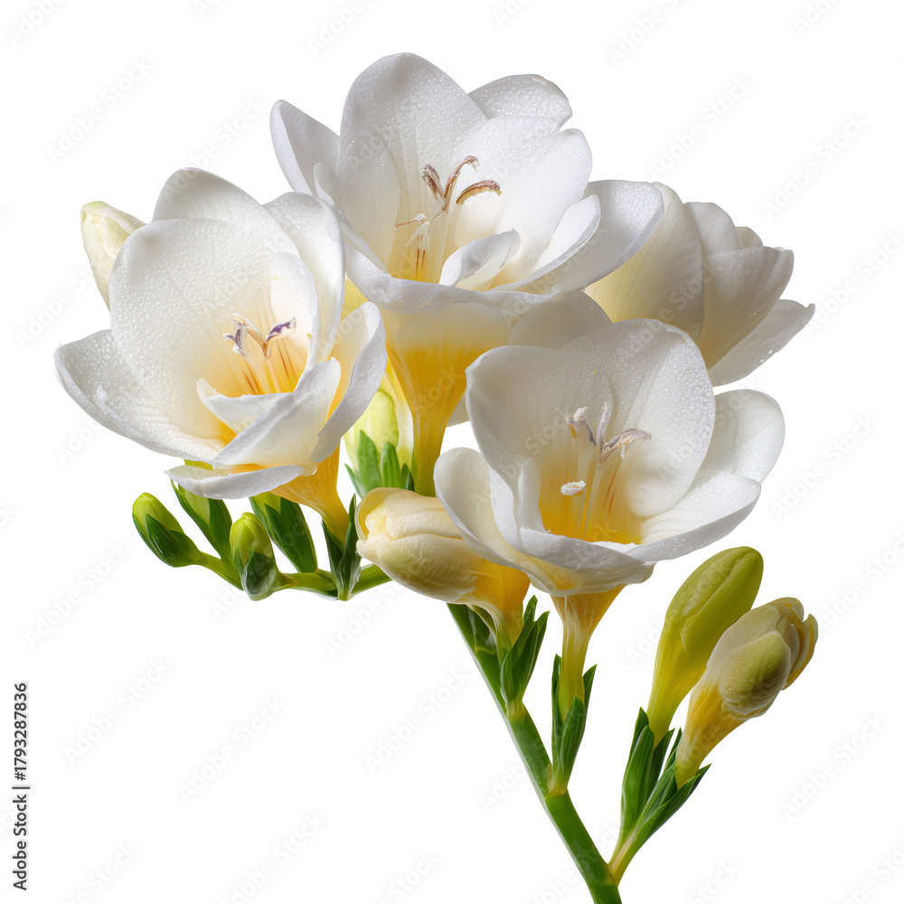 Fototapeta premium White freesia with fragrant blooms isolated on transparent White background png