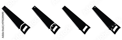 Hand Saw Tool Icon Set – Silhouette and Line Art Carpentry Equipment Vector Illustration for Wood
 Cutting and Construction Design