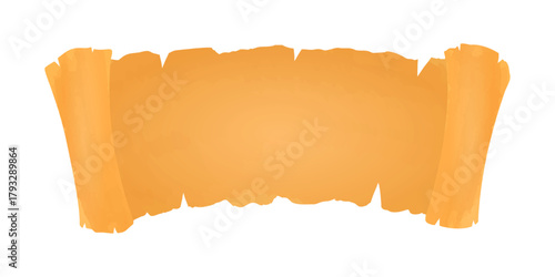 Old unrolled scroll. Blank antique sheet of paper with curled edges for framing notes and images with vintage medieval design