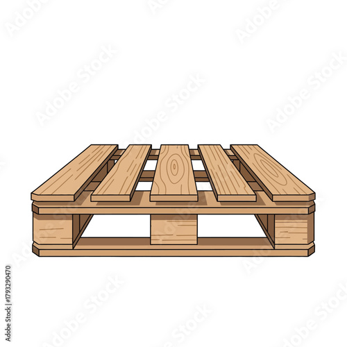 Wooden pallet for global logistics, cargo transport, and efficient material handling in warehouses and factories, illustrated in a vector style, isolated on a clean white background.