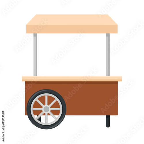Street food vendor cart with an empty counter and a light beige canopy, ideal for serving snacks, drinks, or merchandise. a portable stall design ready for customization.
