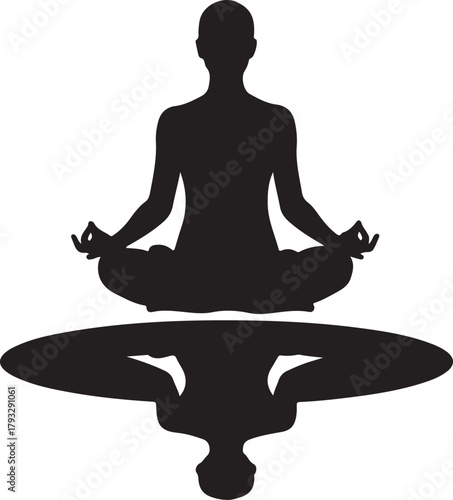 Silhouette Of Person In Lotus Position With Reflection Beneath In Yoga Asana For Meditation Relaxation Against Transparent Background Seeking Inner Peace And Mindfulness