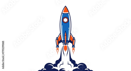 Rocket Launching into Space with Smoke and Fire.