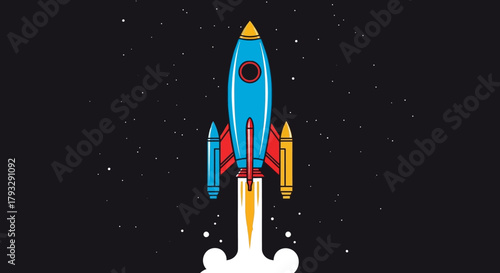 Rocket Launching into Space Illustration.