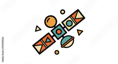 Stylized Satellite in Orbit with Geometric Shapes.