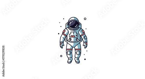Cartoon astronaut floating in space suit exploring the universe.