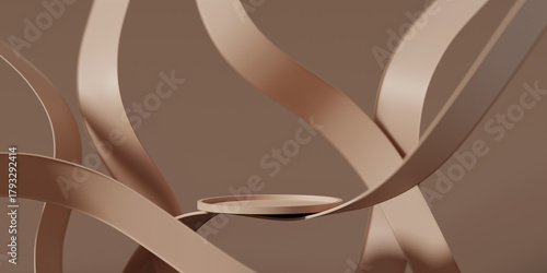 3D display beige podium, brown background pedestal. Beauty, cosmetic product presentation stand. Luxury feminine mockup 3d render advertisement