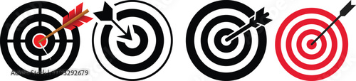 Target icon set.Target Line Icon Design, Editable Stroke, Pixel Perfect, Stock Illustration. Goal symbol collection. Simple target with arrow. Darts icon. Hitting the bullseye icon line and flat style