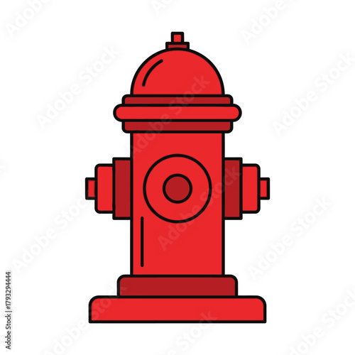 Red fire hydrant, a vital emergency water source for fire departments and city safety, depicted in a clear, flat-style vector illustration, ready for use in urban-themed designs.