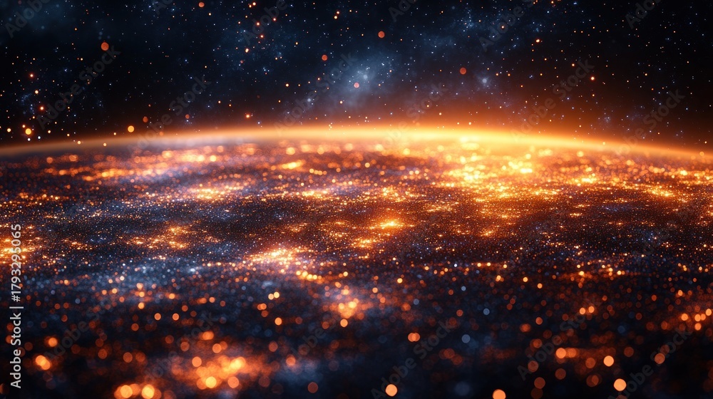 Fototapeta premium Fiery Earth from space, city lights ablaze