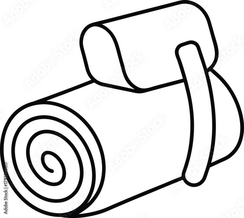 Backpack with Rolled Sleeping Bag Line Art Vector Illustration Isolated on White Background