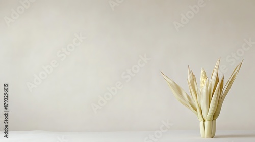 A tiny grouping of corn ears stacked softly on the side, background left empty and fresh 