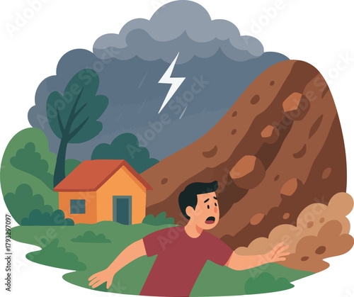 Landslide Natural Disaster  Falling Rocks and Mudslide Illustration
