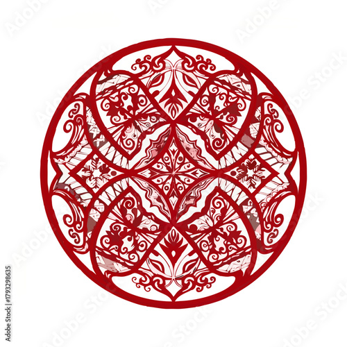 Red Christmas Ornament with Intricate Snowflake Design

