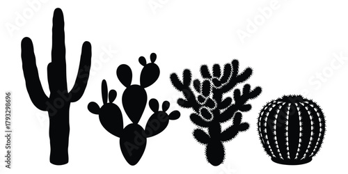 Silhouette Collection of Desert Cacti Plants cactus